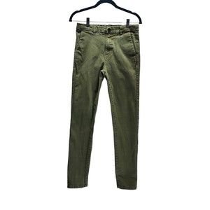 NUKUTAVAKE Boys Slim Jeans Green Chino Denim Size 16 Stretch Adjustable Waist